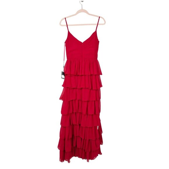NWT Mac Duggal V-neck Tiered Ruffle Gown with Spagetti Straps Red 6 #8275 - Picture 5 of 10